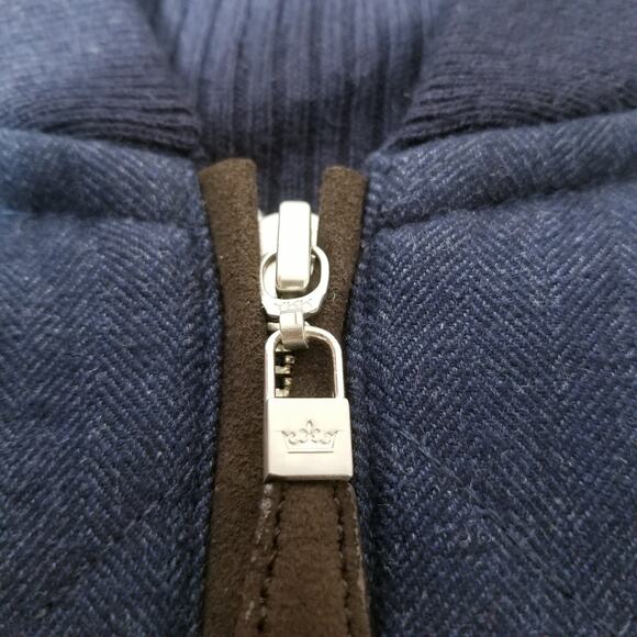 Peter Millar Wool Blend Navy Woven Ribbed Knit Quilted Bomber Jacket - Picture 12 of 16